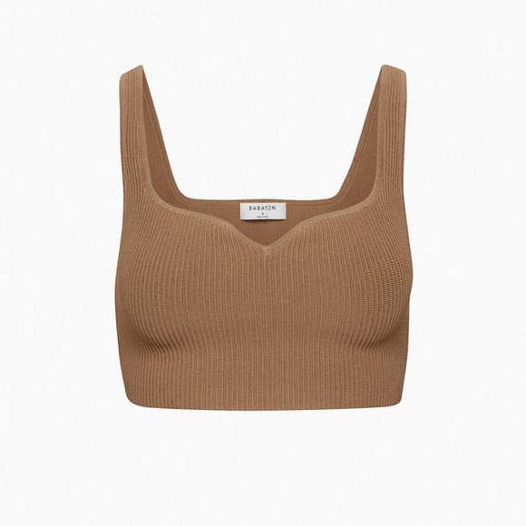 Aritzia Tops - Aritzia Babaton Brown Ribbed Notch Crop Top
